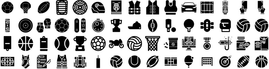 Set Of Sports Icons Isolated Silhouette Solid Icon With Competition, Football, Game, Vector, Sport, Design, Background Infographic Simple Vector Illustration Logo