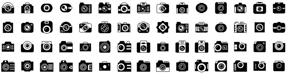 Set Of Camera Icons Isolated Silhouette Solid Icon With Lens, Photo, Camera, Photography, Illustration, Digital, Equipment Infographic Simple Vector Illustration Logo
