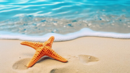 Fototapeta na wymiar Tropical beach with sea star on sand 