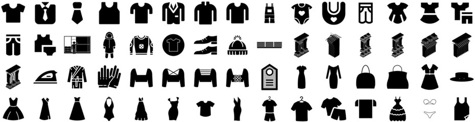 Set Of Clothing Icons Isolated Silhouette Solid Icon With Fabric, Style, Clothing, Background, Clothes, Fashion, Cloth Infographic Simple Vector Illustration Logo