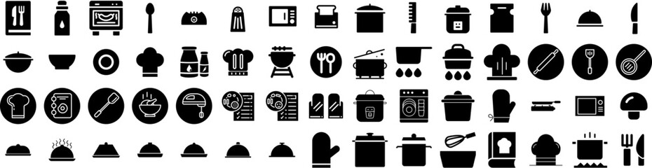 Set Of Cooking Icons Isolated Silhouette Solid Icon With Recipe, Food, Cooking, People, Home, Kitchen, Cook Infographic Simple Vector Illustration Logo