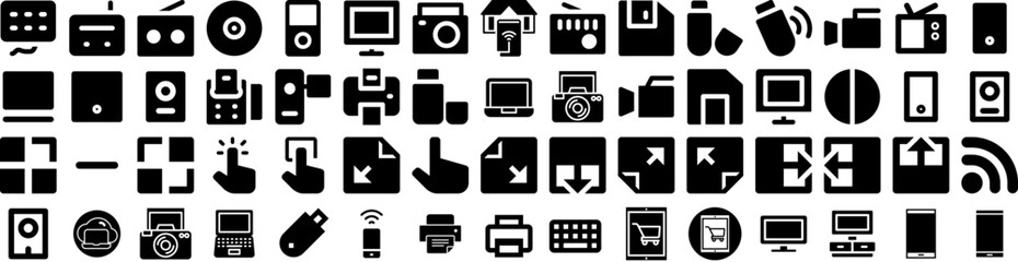 Set Of Device Icons Isolated Silhouette Solid Icon With Digital, Technology, Tablet, Mobile, Screen, Computer, Phone Infographic Simple Vector Illustration Logo