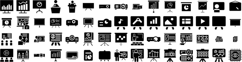 Set Of Presentation Icons Isolated Silhouette Solid Icon With Background, Corporate, Marketing, Business, Graphic, Presentation, Template Infographic Simple Vector Illustration Logo