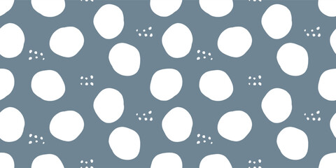 Seamless pattern with cute hand drawn round shapes. Grey background. Vector illustration.