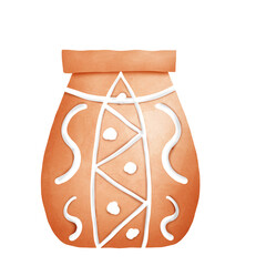 Brown Pottery vase. Watercolor illustration