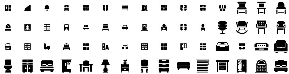 Set Of Interior Icons Isolated Silhouette Solid Icon With Home, Room, Furniture, Design, Interior, Wall, Modern Infographic Simple Vector Illustration Logo