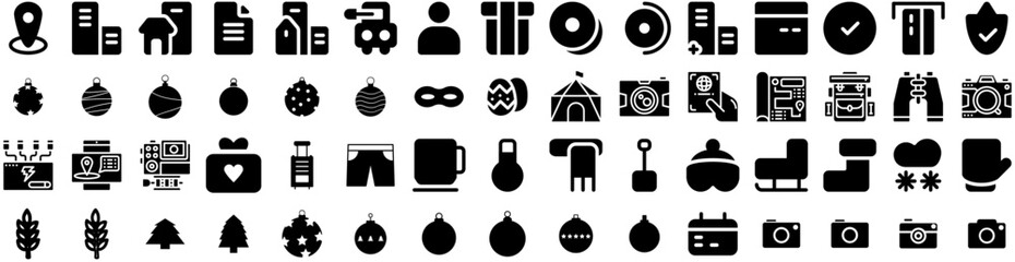 Set Of Holiday Icons Isolated Silhouette Solid Icon With Holiday, Decoration, Card, Happy, Merry, Winter, Christmas Infographic Simple Vector Illustration Logo