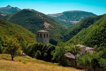 Fototapeta na wymiar View of the Fonte Avellana Monastery in the Apennines mountains of the Marche region of Italy