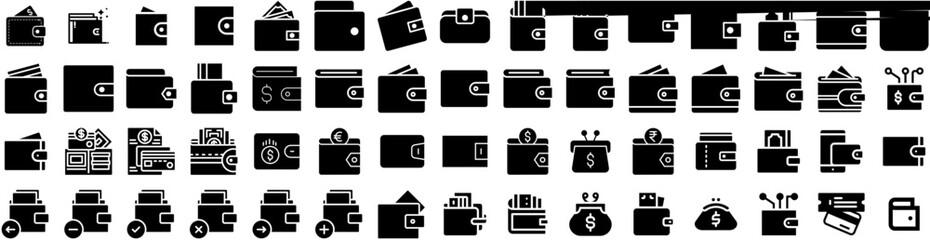 Set Of Wallet Icons Isolated Silhouette Solid Icon With Financial, Payment, Money, Bank, Wallet, Business, Finance Infographic Simple Vector Illustration Logo