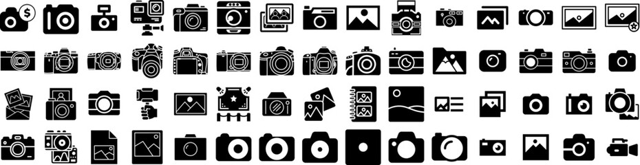 Set Of Photography Icons Isolated Silhouette Solid Icon With Photographer, Lens, Photography, Technology, Photo, Digital, Camera Infographic Simple Vector Illustration Logo