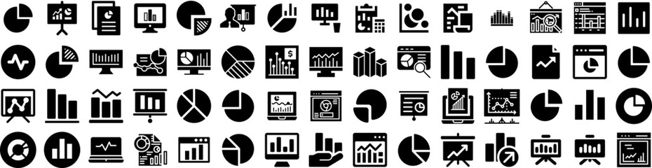 Fototapeta na wymiar Set Of Statistics Icons Isolated Silhouette Solid Icon With Growth, Report, Data, Strategy, Business, Chart, Graph Infographic Simple Vector Illustration Logo