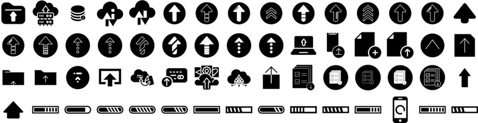 Set Of Upload Icons Isolated Silhouette Solid Icon With Web, Website, Upload, Internet, Technology, Vector, Icon Infographic Simple Vector Illustration Logo
