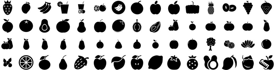Set Of Fruit Icons Isolated Silhouette Solid Icon With Food, Organic, Diet, Fresh, Healthy, Orange, Fruit Infographic Simple Vector Illustration Logo