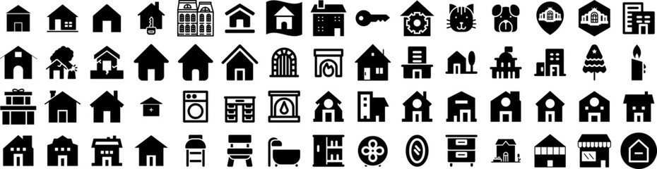 Set Of House Icons Isolated Silhouette Solid Icon With Building, House, Residential, Estate, Home, Architecture, Property Infographic Simple Vector Illustration Logo