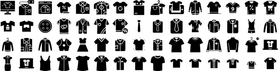 Set Of Shirt Icons Isolated Silhouette Solid Icon With Clothing, Template, Design, Casual, White, Shirt, Front Infographic Simple Vector Illustration Logo