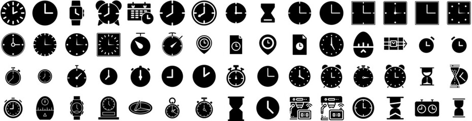 Set Of Timer Icons Isolated Silhouette Solid Icon With Time, Vector, Timer, Symbol, Clock, Hour, Icon Infographic Simple Vector Illustration Logo
