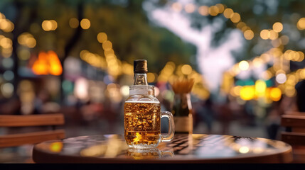 Bokeh background of Street Bar beer restaurant, outdoor in asia. Generative Ai