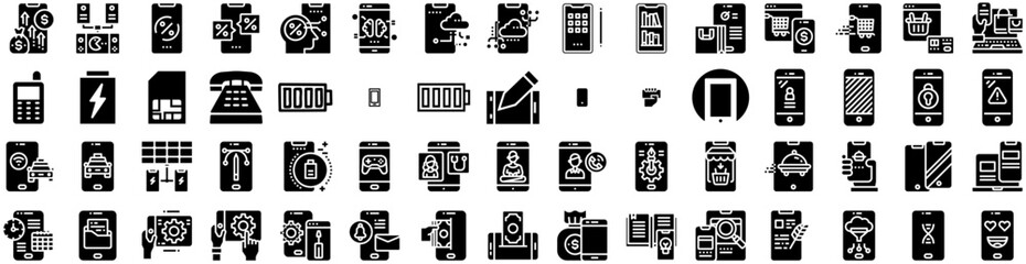 Set Of Smartphone Icons Isolated Silhouette Solid Icon With Smartphone, Cellphone, Phone, Blank, Mobile, Mockup, Screen Infographic Simple Vector Illustration Logo