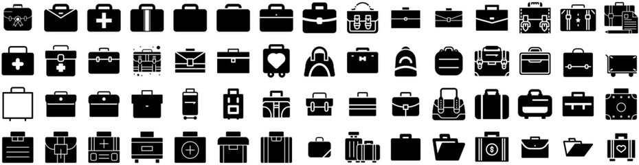 Set Of Suitcase Icons Isolated Silhouette Solid Icon With Luggage, Travel, Vacation, Journey, Baggage, Suitcase, Tourism Infographic Simple Vector Illustration Logo