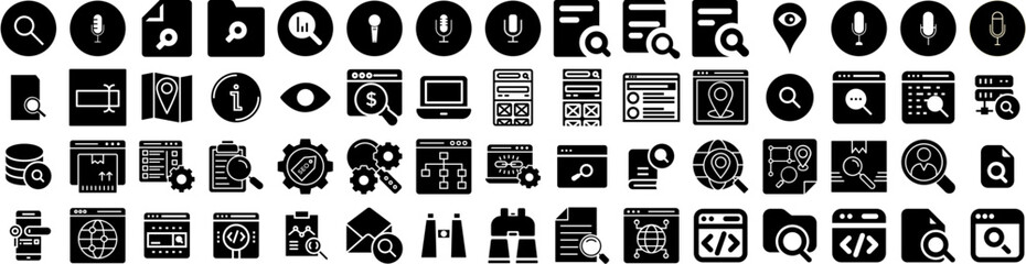 Set Of Search Icons Isolated Silhouette Solid Icon With Web, Search, Internet, Icon, Interface, Design, Find Infographic Simple Vector Illustration Logo