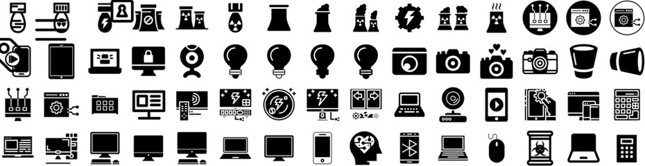 Set Of Technology Icons Isolated Silhouette Solid Icon With Digital, Network, Abstract, Technology, Data, Concept, Future Infographic Simple Vector Illustration Logo