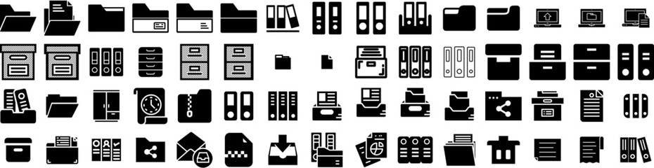 Set Of Archive Icons Isolated Silhouette Solid Icon With Archive, File, Storage, Document, Business, Office, Data Infographic Simple Vector Illustration Logo