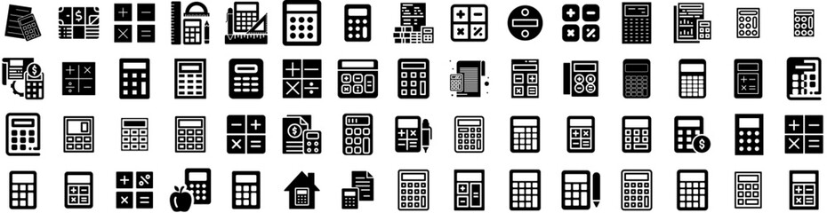 Set Of Calculator Icons Isolated Silhouette Solid Icon With Financial, Finance, Calculator, Business, Concept, Accounting, Tax Infographic Simple Vector Illustration Logo