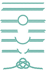 Nautical and Marine Design with Ropes and Knots, Set of Ropes and Borders. Vector Sea and Sailing Artwork featuring Rope Embellishments, ornaments and Maritime Knots.