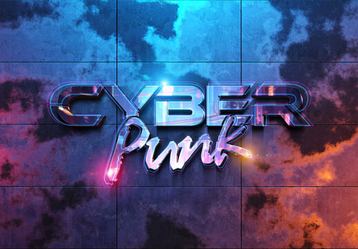Cyberpunk Text With Neon Effect Mockup