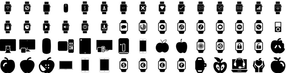 Set Of Apple Icons Isolated Silhouette Solid Icon With Fresh, Apple, Fruit, Isolated, Food, Ripe, Organic Infographic Simple Vector Illustration Logo