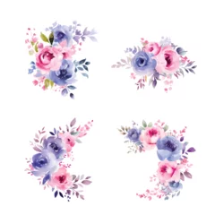 Fototapete Blumen Set of floral branch. Flower pink and lilac flowers, green and blue leaves. Wedding concept with flowers. Floral poster, invite. Vector arrangements for greeting card or invitation design