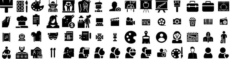 Set Of Artist Icons Isolated Silhouette Solid Icon With Art, Paintbrush, Painter, Brush, Artist, Paint, Drawing Infographic Simple Vector Illustration Logo