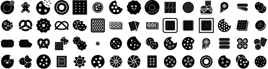 Set Of Biscuit Icons Isolated Silhouette Solid Icon With Biscuit, Sweet, Isolated, Cookie, Snack, White, Food Infographic Simple Vector Illustration Logo