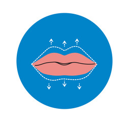 Plastic surgery icon concept. Lip reshaping, lifting and Botox injections. Beauty procedures and treatment. Poster or banner. Cartoon flat vector illustration isolated on white background