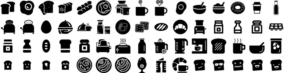 Set Of Breakfast Icons Isolated Silhouette Solid Icon With Table, Breakfast, Morning, Meal, Coffee, Food, Drink Infographic Simple Vector Illustration Logo