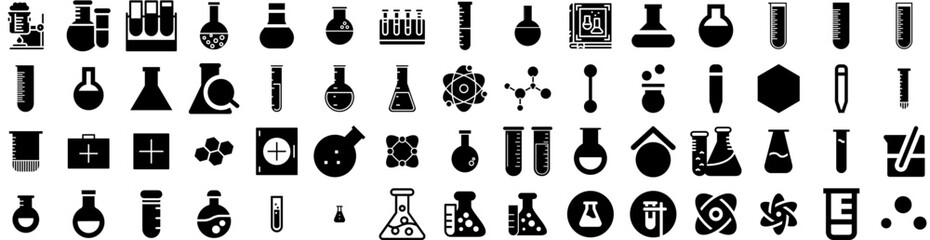 Set Of Chemistry Icons Isolated Silhouette Solid Icon With Research, Laboratory, Chemistry, Scientific, Medicine, Science, Medical Infographic Simple Vector Illustration Logo
