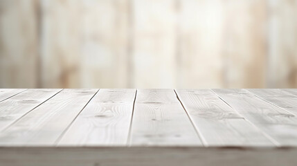 Empty wooden table top white party birthday background blurred, good for product display. Generative Ai