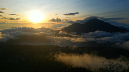 Amazing Aerial Sunrise view from mount Batur - Bali.	