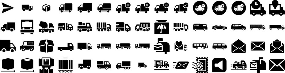 Set Of Deliver Icons Isolated Silhouette Solid Icon With Courier, Service, Box, Order, Package, Delivery, Shipping Infographic Simple Vector Illustration Logo