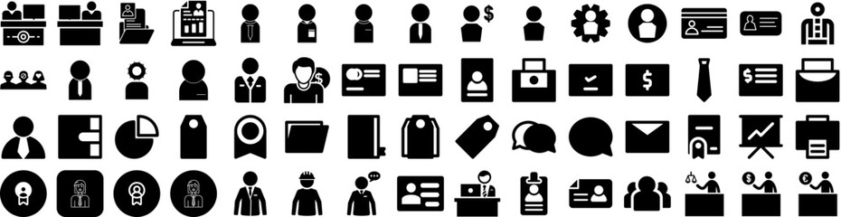 Set Of Employee Icons Isolated Silhouette Solid Icon With Work, Group, Office, Team, Employee, Business, Teamwork Infographic Simple Vector Illustration Logo