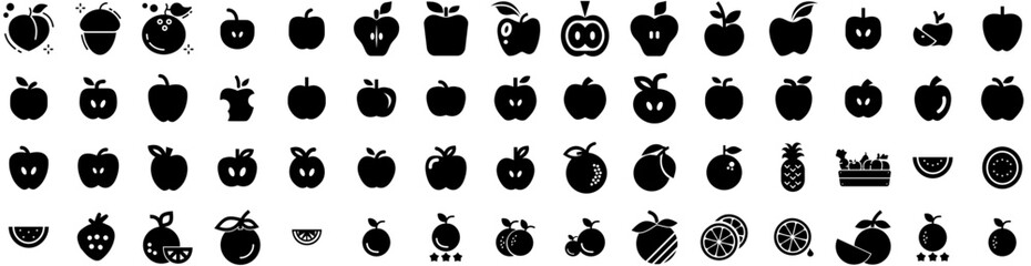 Set Of Fruit Icons Isolated Silhouette Solid Icon With Food, Fresh, Diet, Organic, Fruit, Orange, Healthy Infographic Simple Vector Illustration Logo