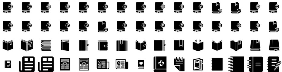 Set Of Journal Icons Isolated Silhouette Solid Icon With Note, Journal, Notebook, Pen, Female, Diary, Book Infographic Simple Vector Illustration Logo