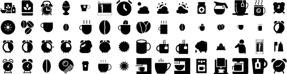 Set Of Morning Icons Isolated Silhouette Solid Icon With Background, Light, Sunrise, Morning, Sunlight, Sun, Lifestyle Infographic Simple Vector Illustration Logo