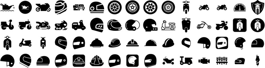Set Of Motorcycle Icons Isolated Silhouette Solid Icon With Motorcycle, Ride, Biker, Vehicle, Motor, Motorbike, Bike Infographic Simple Vector Illustration Logo