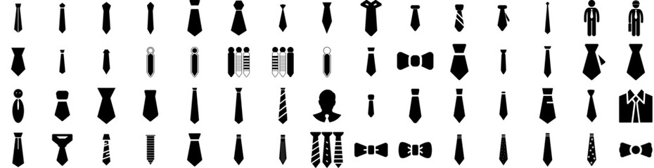 Set Of Necktie Icons Isolated Silhouette Solid Icon With Clothes, Necktie, Business, Fashion, Isolated, Tie, Background Infographic Simple Vector Illustration Logo