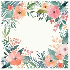 Fototapeta na wymiar Wreath, floral frame, watercolor flowers roses, Illustration hand painted. Isolated on white background. Perfectly for greeting card design. Generative Ai.