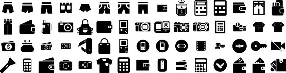 Set Of Pocket Icons Isolated Silhouette Solid Icon With Isolated, Denim, Pants, Pocket, Jeans, Vector, Shirt Infographic Simple Vector Illustration Logo