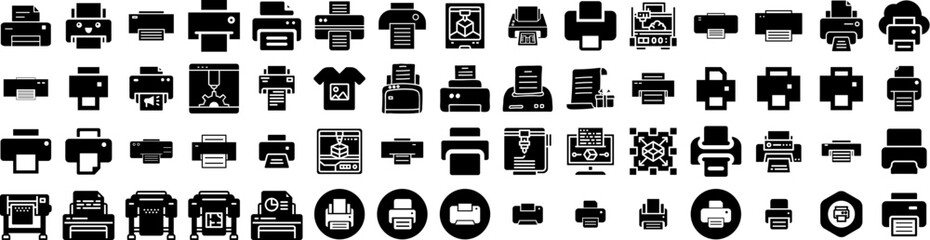 Set Of Printing Icons Isolated Silhouette Solid Icon With Print, Illustration, Design, White, Vector, Color, Black Infographic Simple Vector Illustration Logo