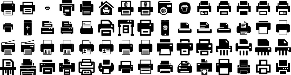 Set Of Printer Icons Isolated Silhouette Solid Icon With Print, Office, Technology, Document, Paper, Printer, Machine Infographic Simple Vector Illustration Logo