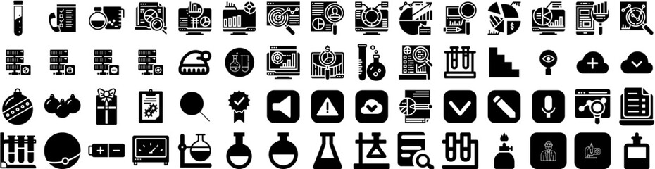 Set Of Research Icons Isolated Silhouette Solid Icon With Technology, Science, Laboratory, Medical, Analysis, Research, Medicine Infographic Simple Vector Illustration Logo